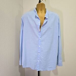 Blue Flax Cotton Long Sleeve Button Shirt Mens L Classic Timeless Coastal Beachy